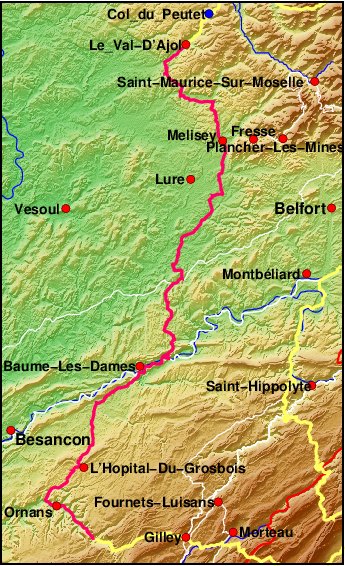 Karte: Lahr - Val d'Ajol - Ornans