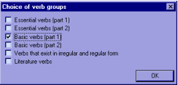 VerbTrain - Choice of verb groups